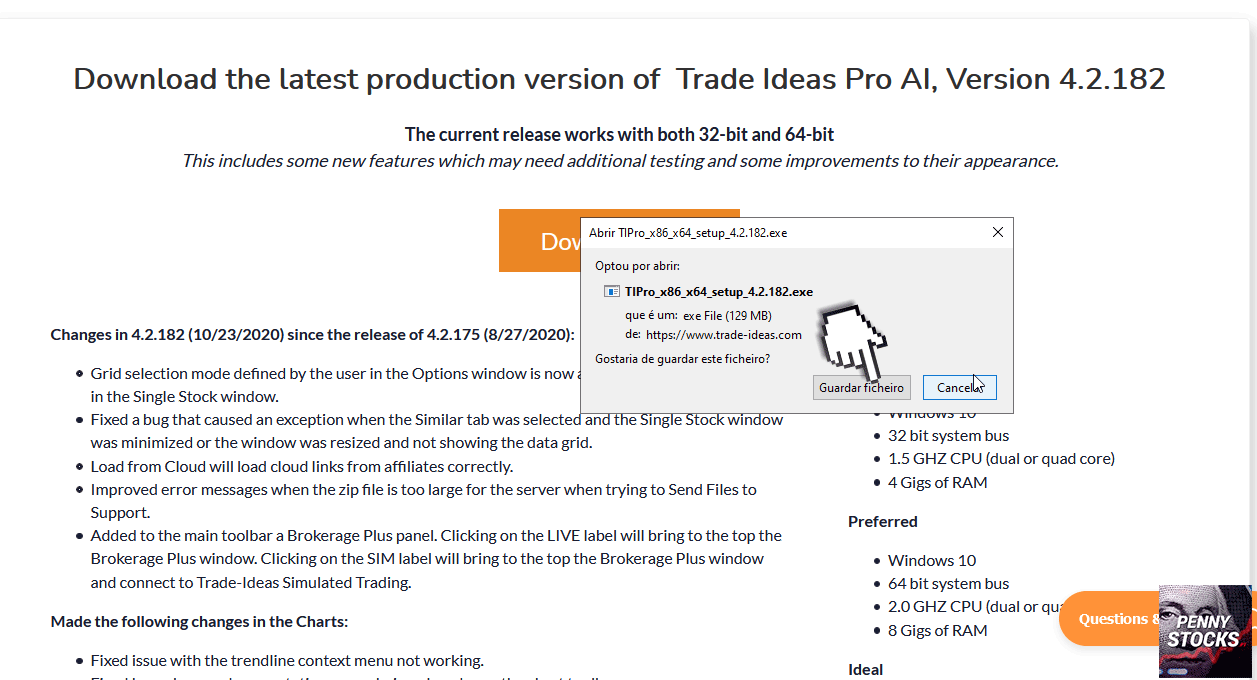 Passos para subscrever o Trade Ideas Pro